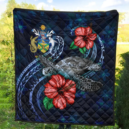 Solomon Islands Polynesian Premium Quilt - Blue Turtle Hibiscus