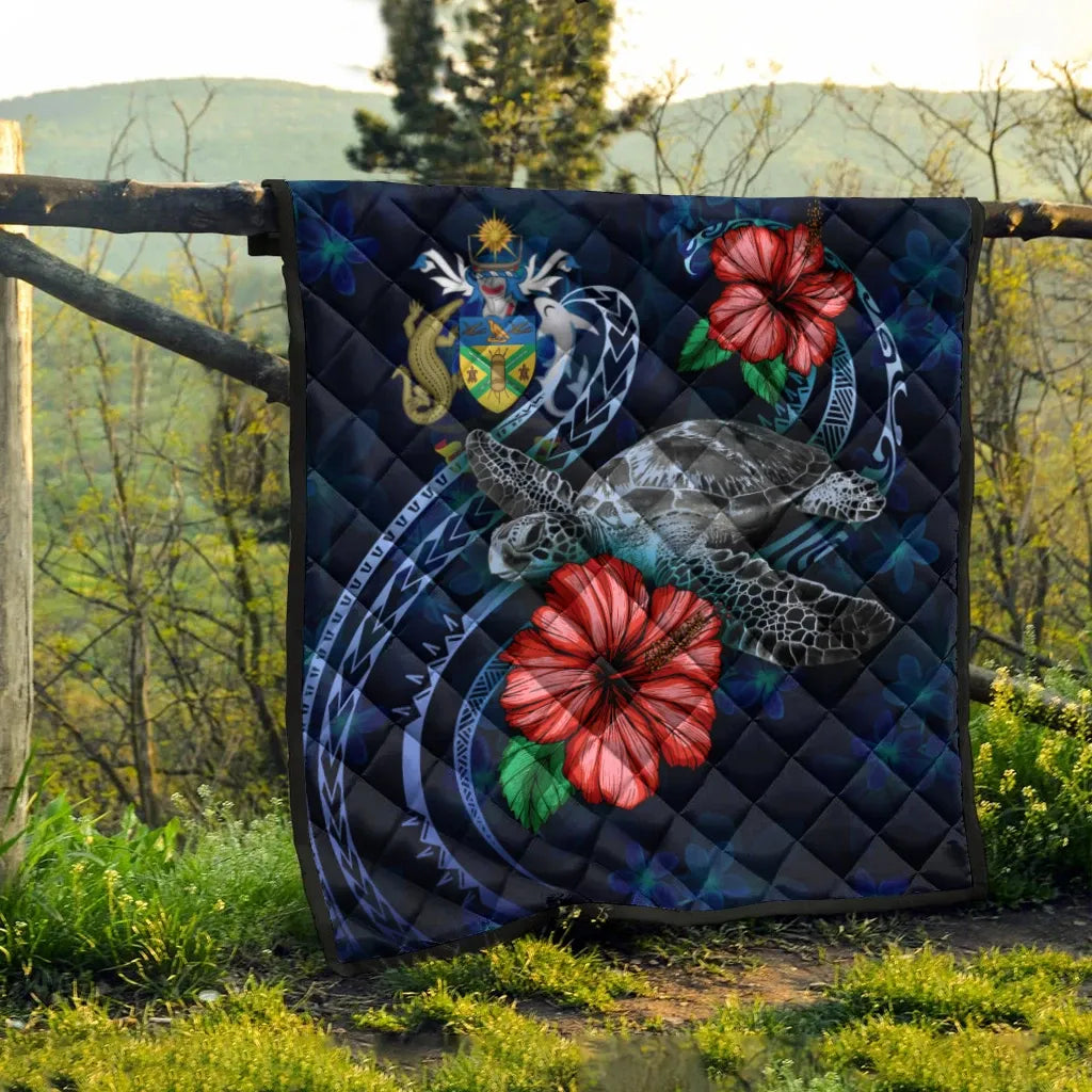 Solomon Islands Polynesian Premium Quilt - Blue Turtle Hibiscus