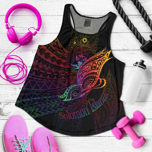 Solomon Islands Women Racerback Tank - Butterfly Polynesian Style