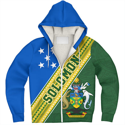 Solomon Islands Sherpa Hoodie Flag And Coat Of Arms
