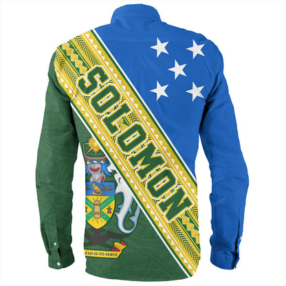 Solomon Islands Long Sleeve Shirt Flag And Coat Of Arms