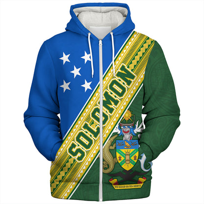 Solomon Islands Sherpa Hoodie Flag And Coat Of Arms