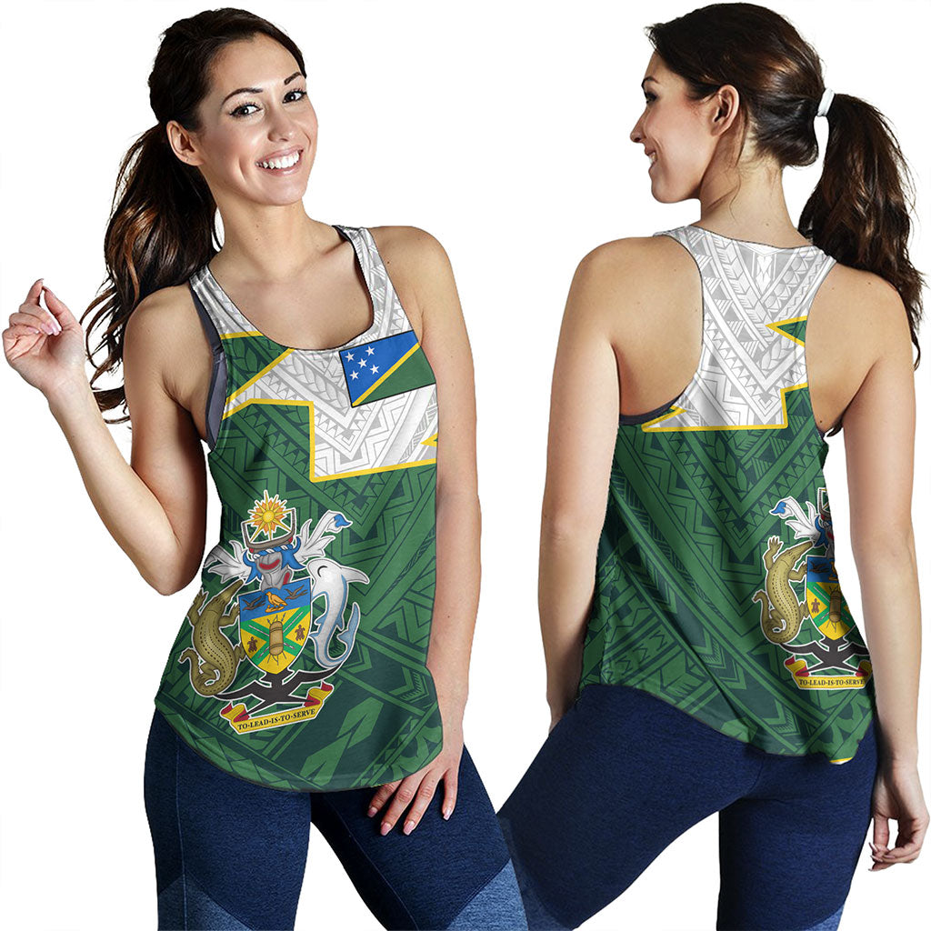 Solomon Islands Women Tank Polynesian Tattoo Flag And Coat Of Arms