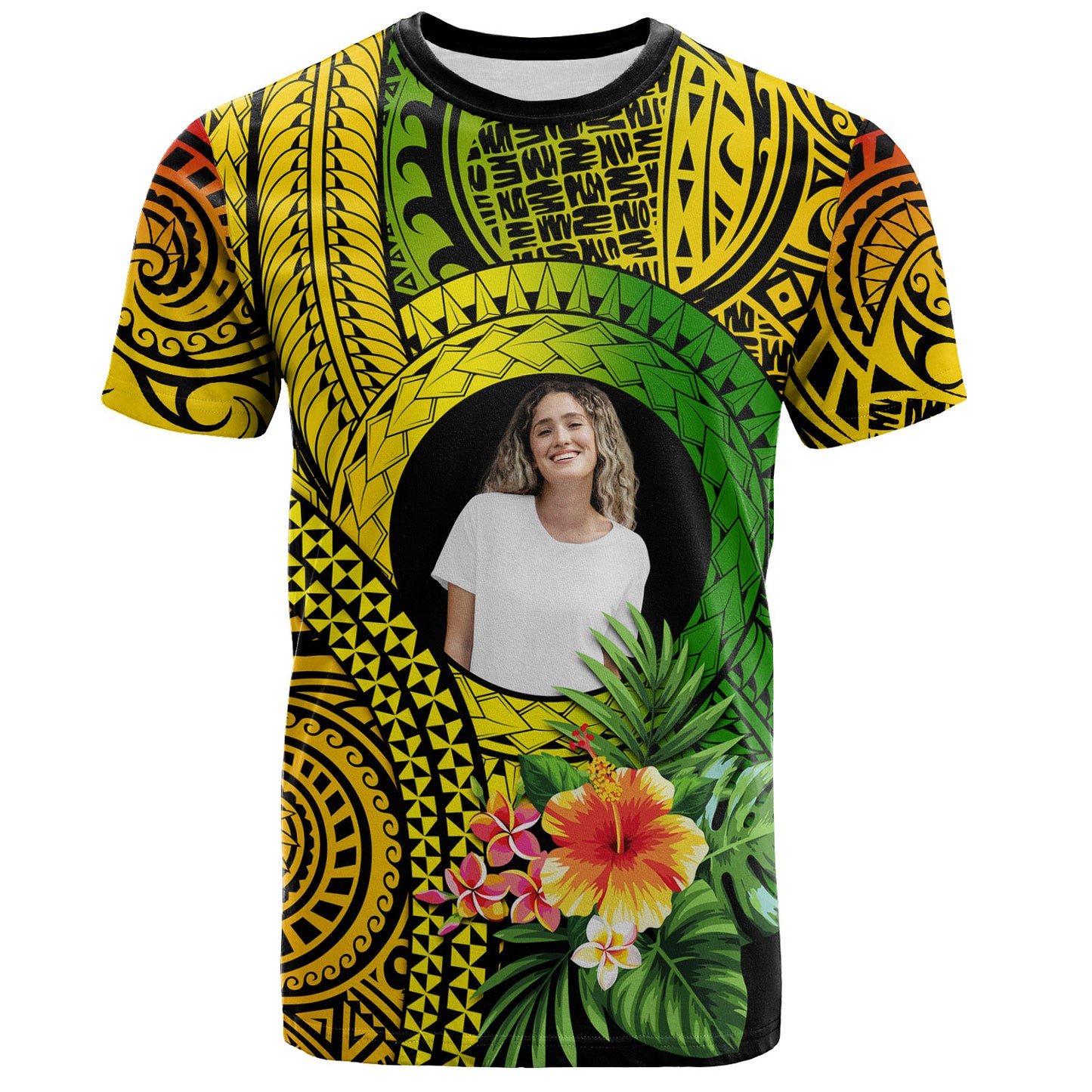 Hawaii T-Shirt Custom Polynesian Tribal Tattoo Circle With Tropical Flower