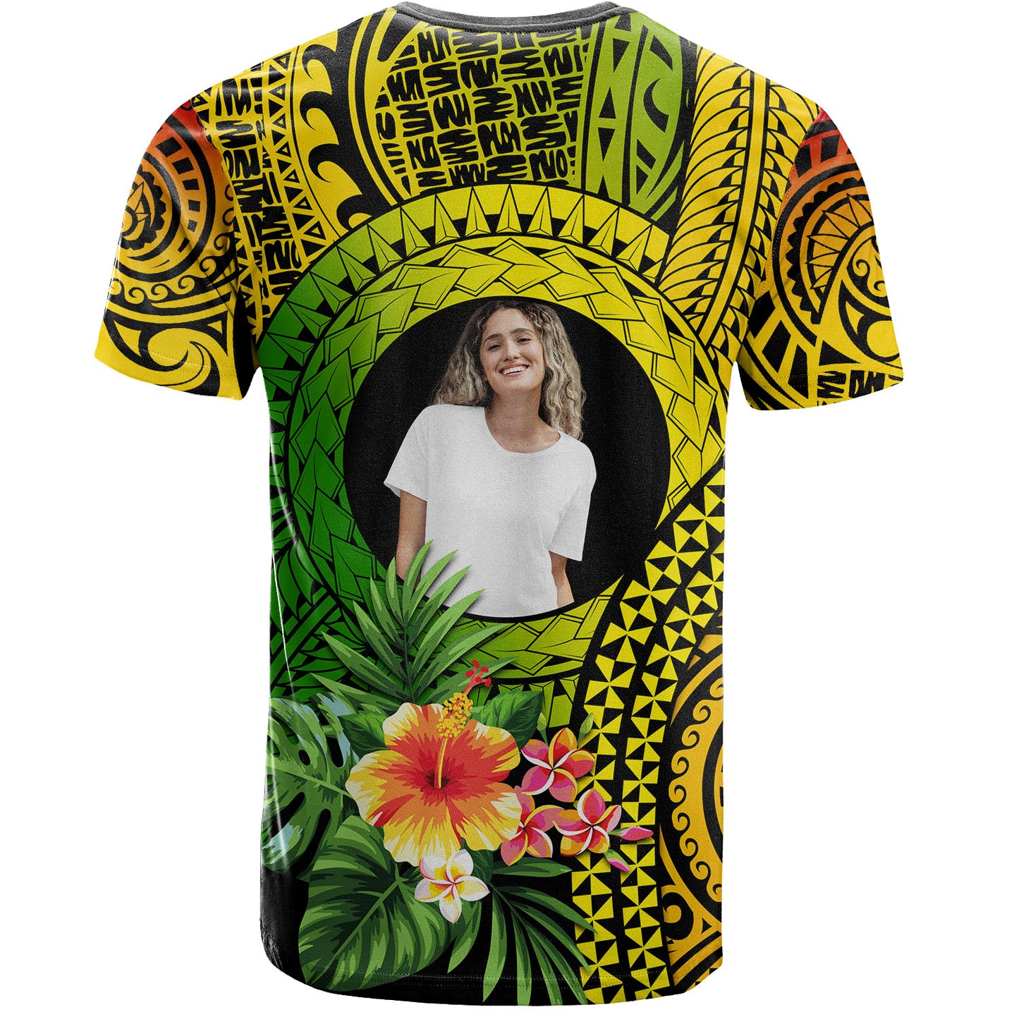Hawaii T-Shirt Custom Polynesian Tribal Tattoo Circle With Tropical Flower