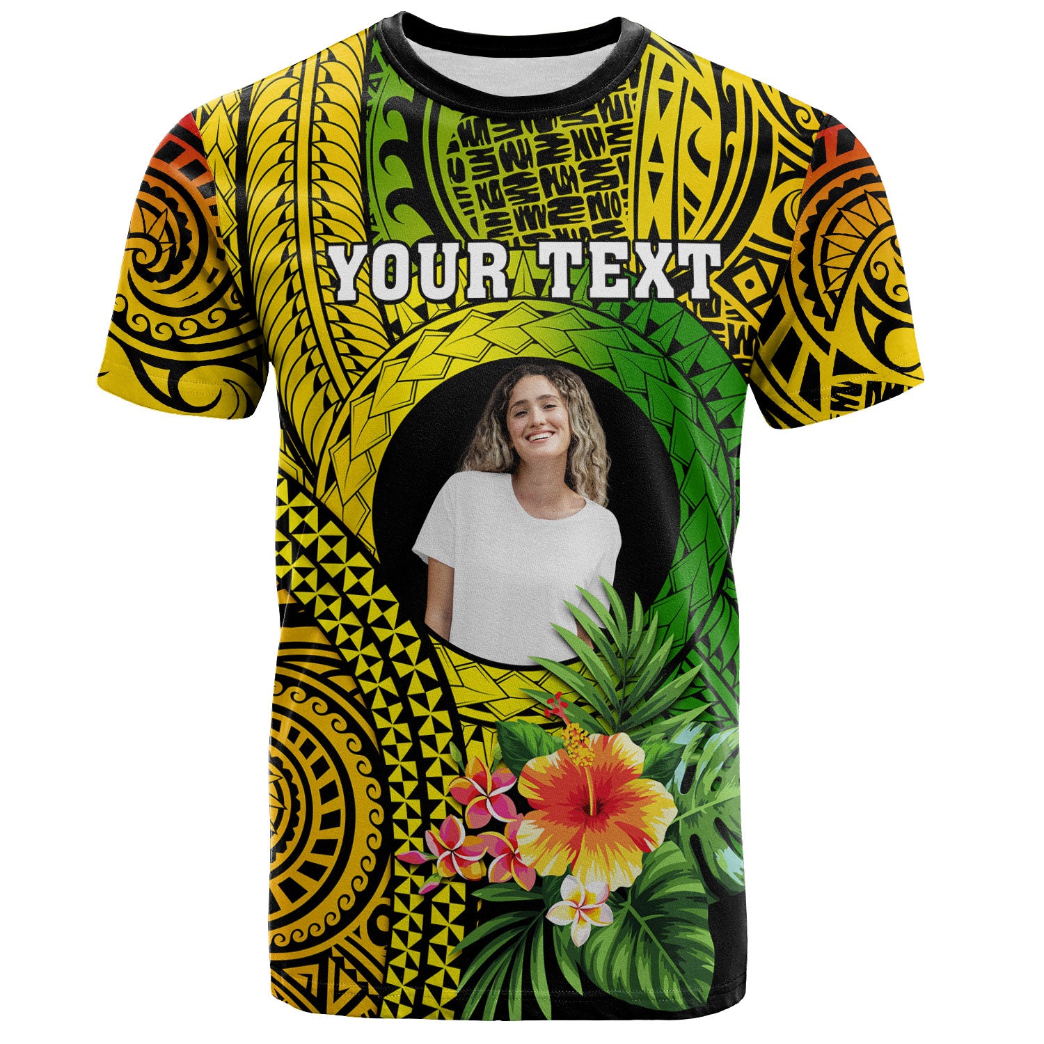 Hawaii T-Shirt Custom Polynesian Tribal Tattoo Circle With Tropical Flower