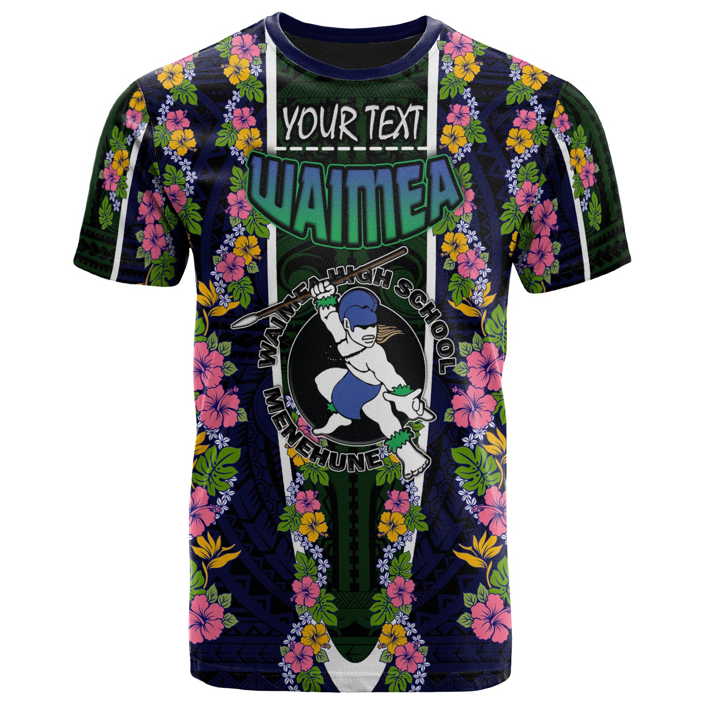 Hawaii Waimea High School Custom T- Shirt - Waimea High School Polynesian With Floral Pattern