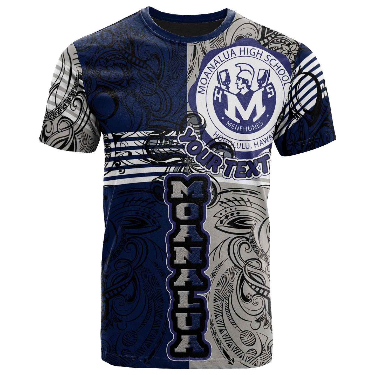 Hawaii Moanalua High School Custom T- Shirt - Moanalua High School Polynesian With Falcon Pattern
