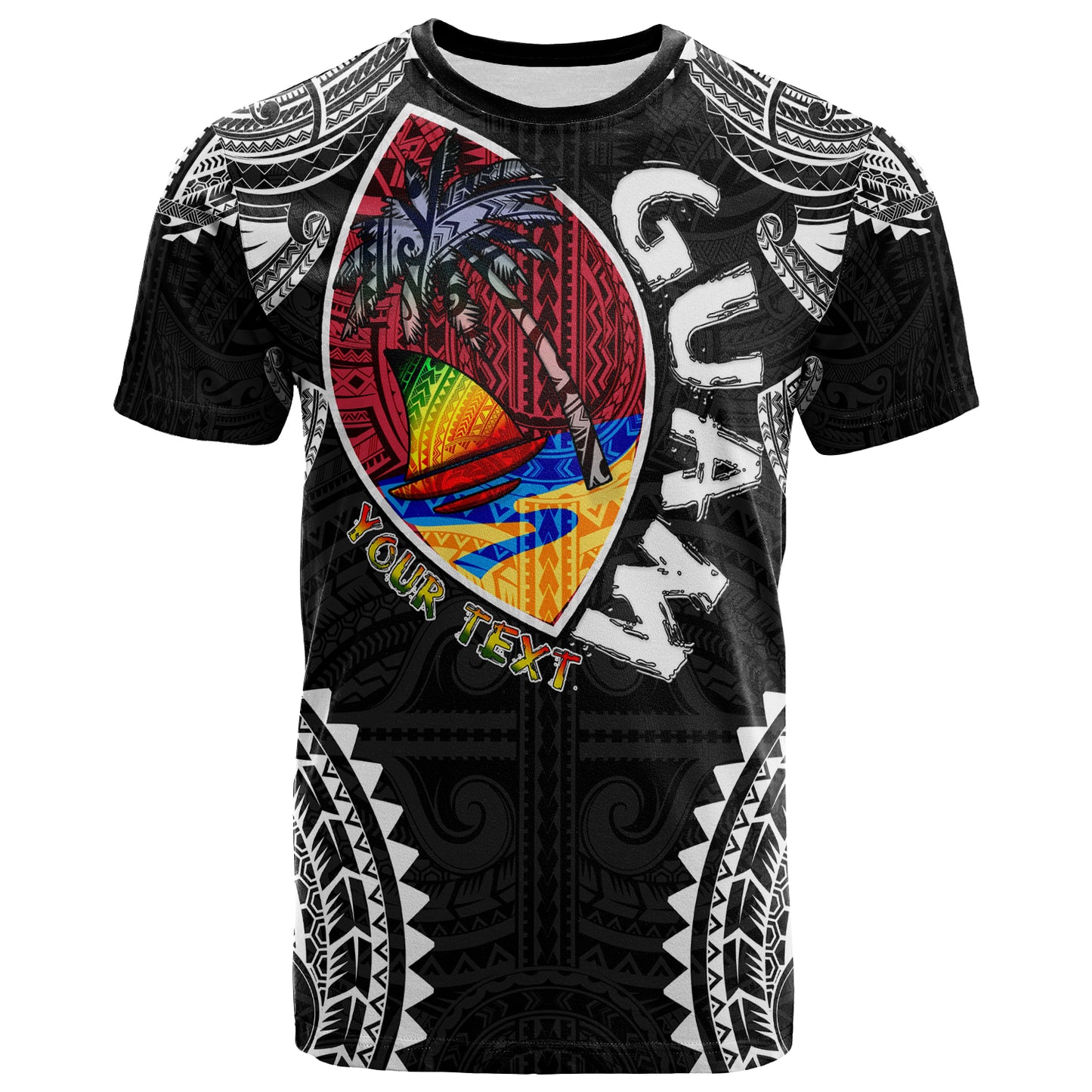 Guam T- Shirt - Custom Guam Independence Day '' Wish You A Very Happy Independence Day '' With Polynesian Patterns