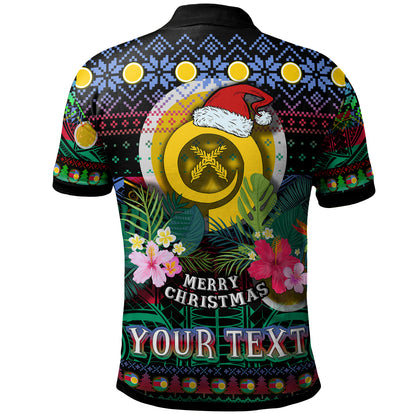 Shefa Polynesian Christmas Polo Shirt - Custom Shefa Vanuatu Coat of Arms Christmas Hat Polynesian Patterns Polo Shirt