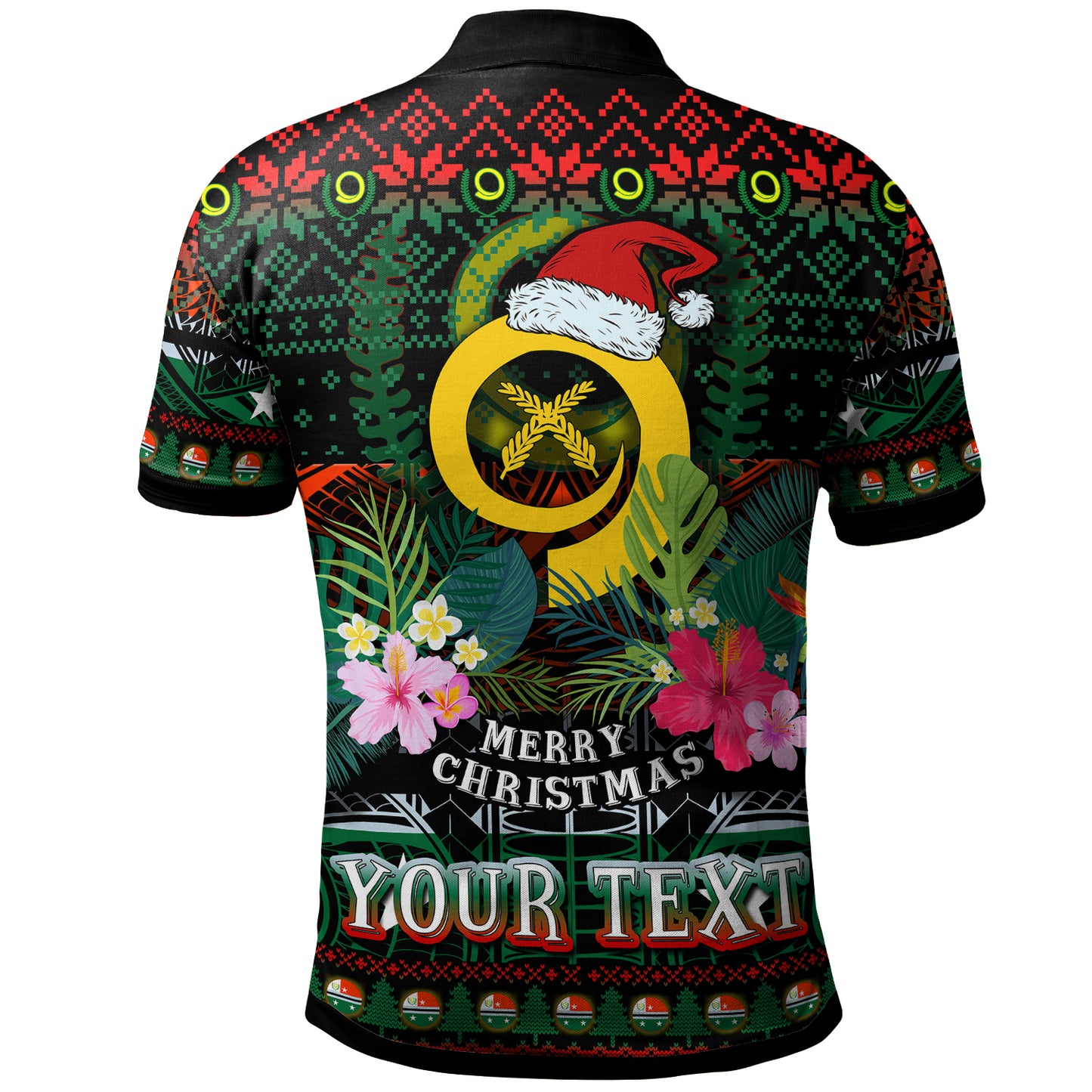 Penama Polynesian Christmas Polo Shirt - Custom Penama Vanuatu Coat of Arms Christmas Hat Polynesian Patterns Polo Shirt