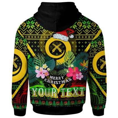 Vanuatu Polynesian Christmas Hoodie - Custom Vanuatu Coat of Arms Christmas Hat Polynesian Patterns Hoodie