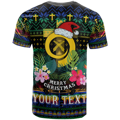 Tafea Polynesian Christmas T-Shirt - Custom Tafea Vanuatu Coat of Arms Christmas Hat Polynesian Patterns T-Shirt