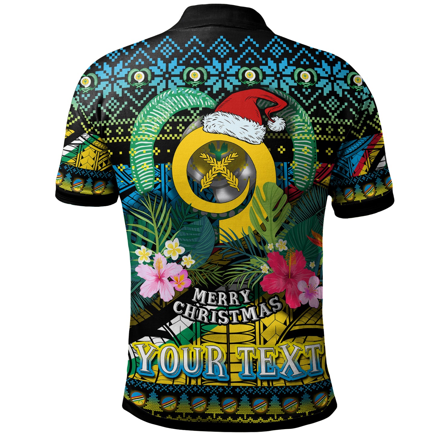 Torba Polynesian Christmas Polo Shirt - Custom Torba Vanuatu Coat of Arms Christmas Hat Polynesian Patterns Polo Shirt