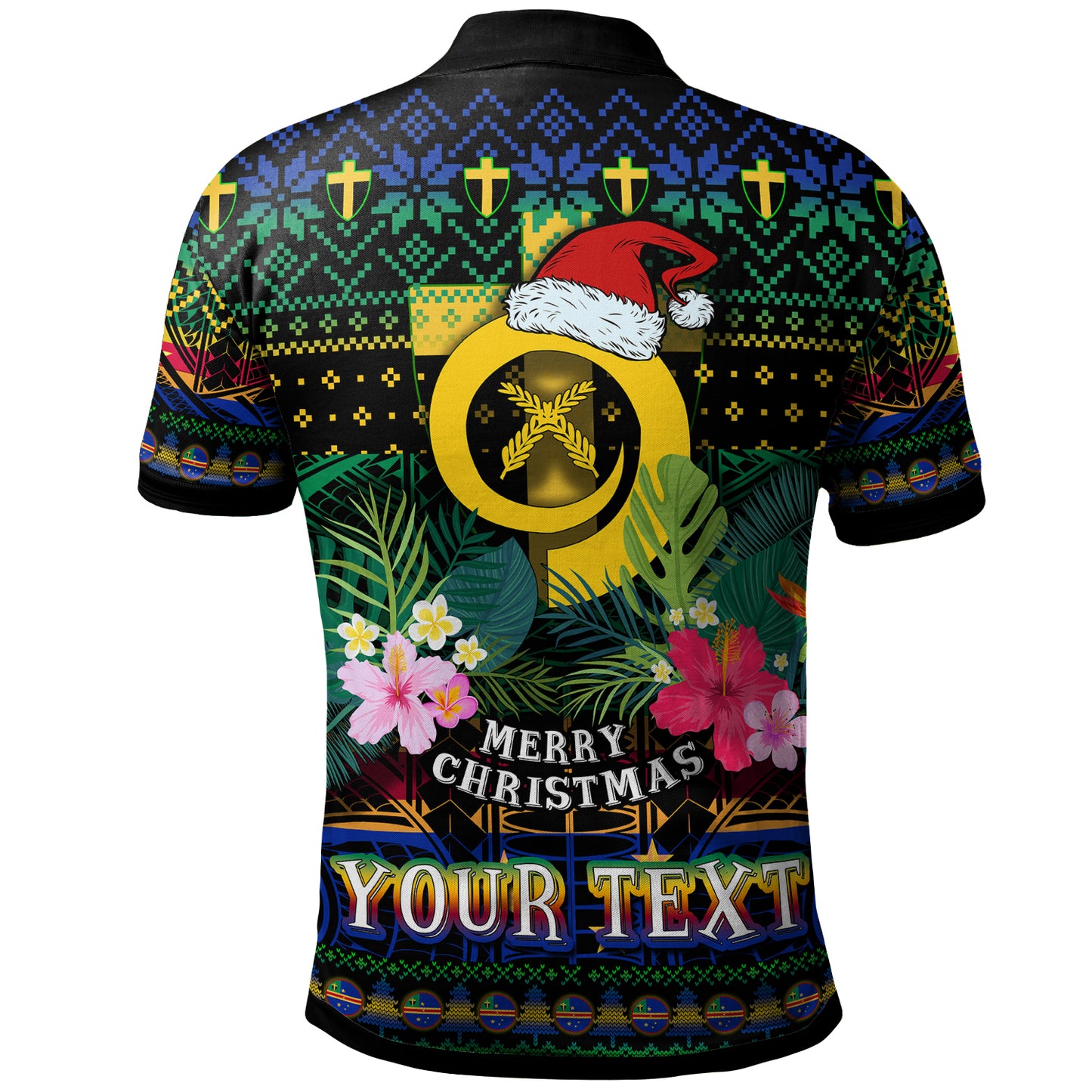 Tafea Polynesian Christmas Polo Shirt - Custom Tafea Vanuatu Coat of Arms Christmas Hat Polynesian Patterns Polo Shirt
