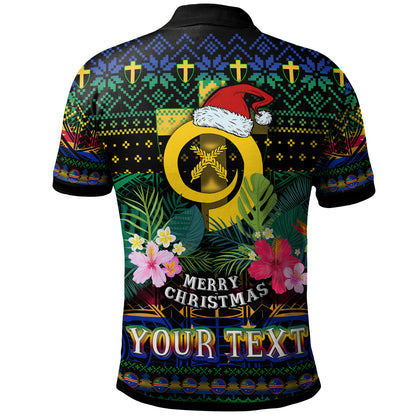 Tafea Polynesian Christmas Polo Shirt - Custom Tafea Vanuatu Coat of Arms Christmas Hat Polynesian Patterns Polo Shirt