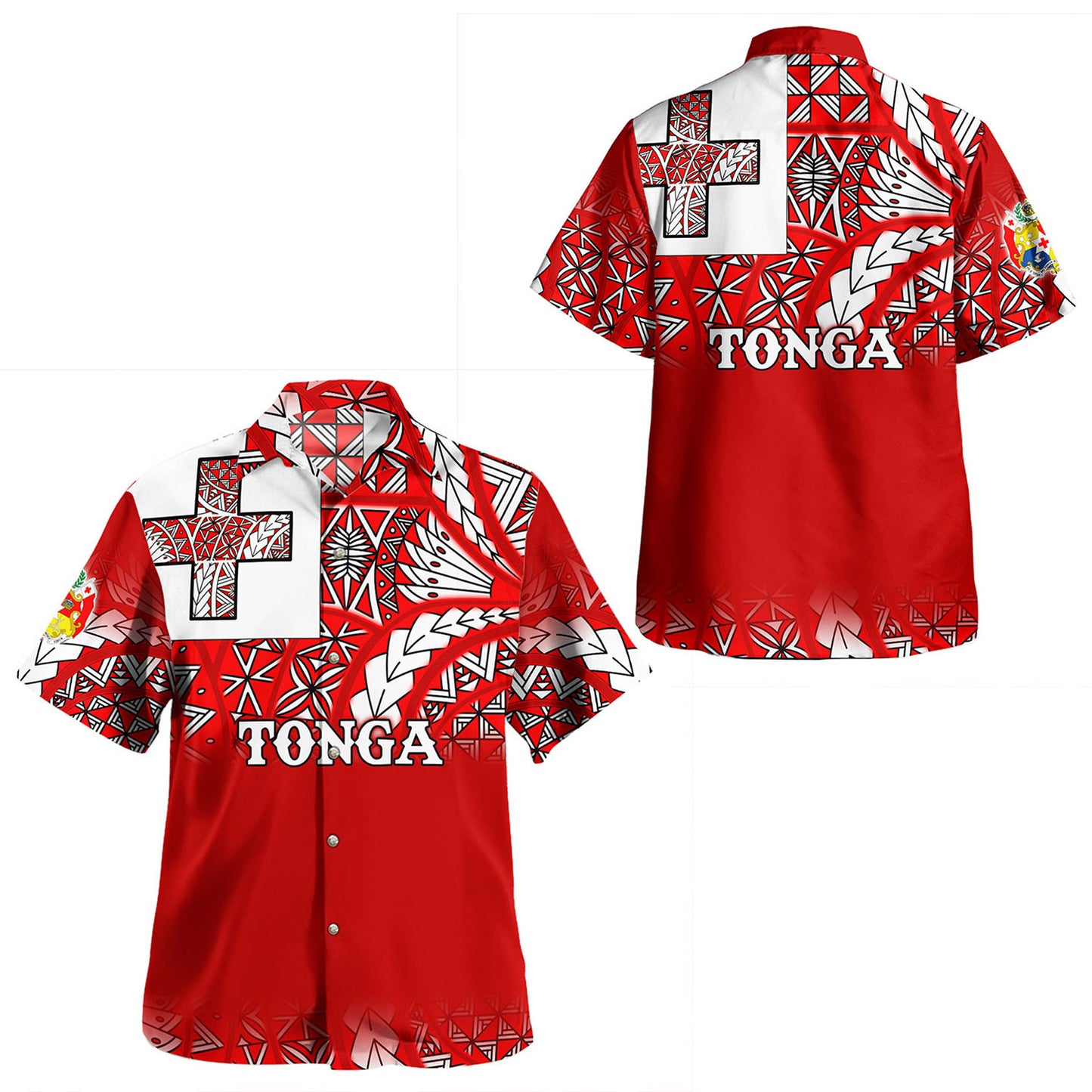 Tonga Combo Dress And Shirt Flag Color With Traditional Patterns