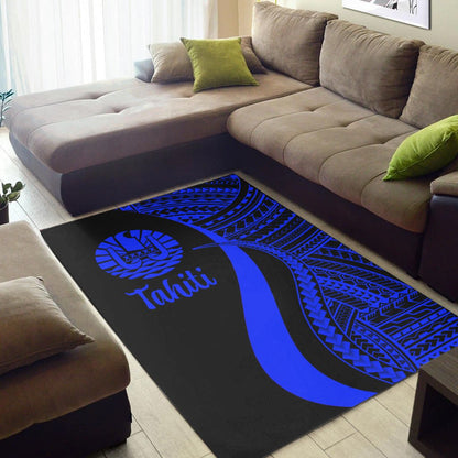 Tahiti Area Rug - Blue Polynesian Tentacle Tribal Pattern
