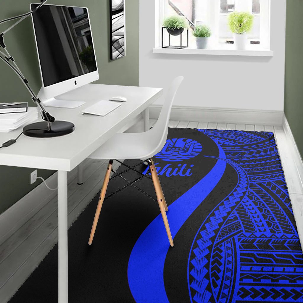 Tahiti Area Rug - Blue Polynesian Tentacle Tribal Pattern