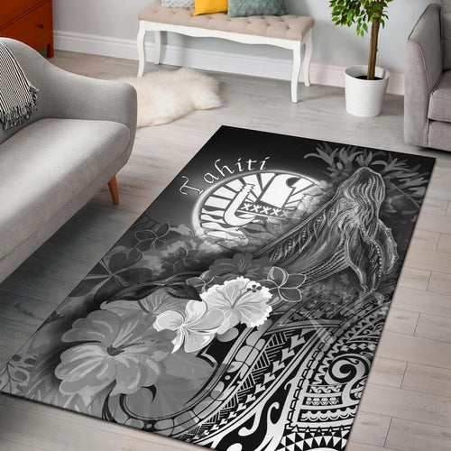 Tahiti Area Rug - Humpback Whale with Tropical Flowers (White)