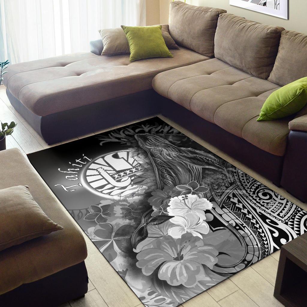 Tahiti Area Rug - Humpback Whale with Tropical Flowers (White)