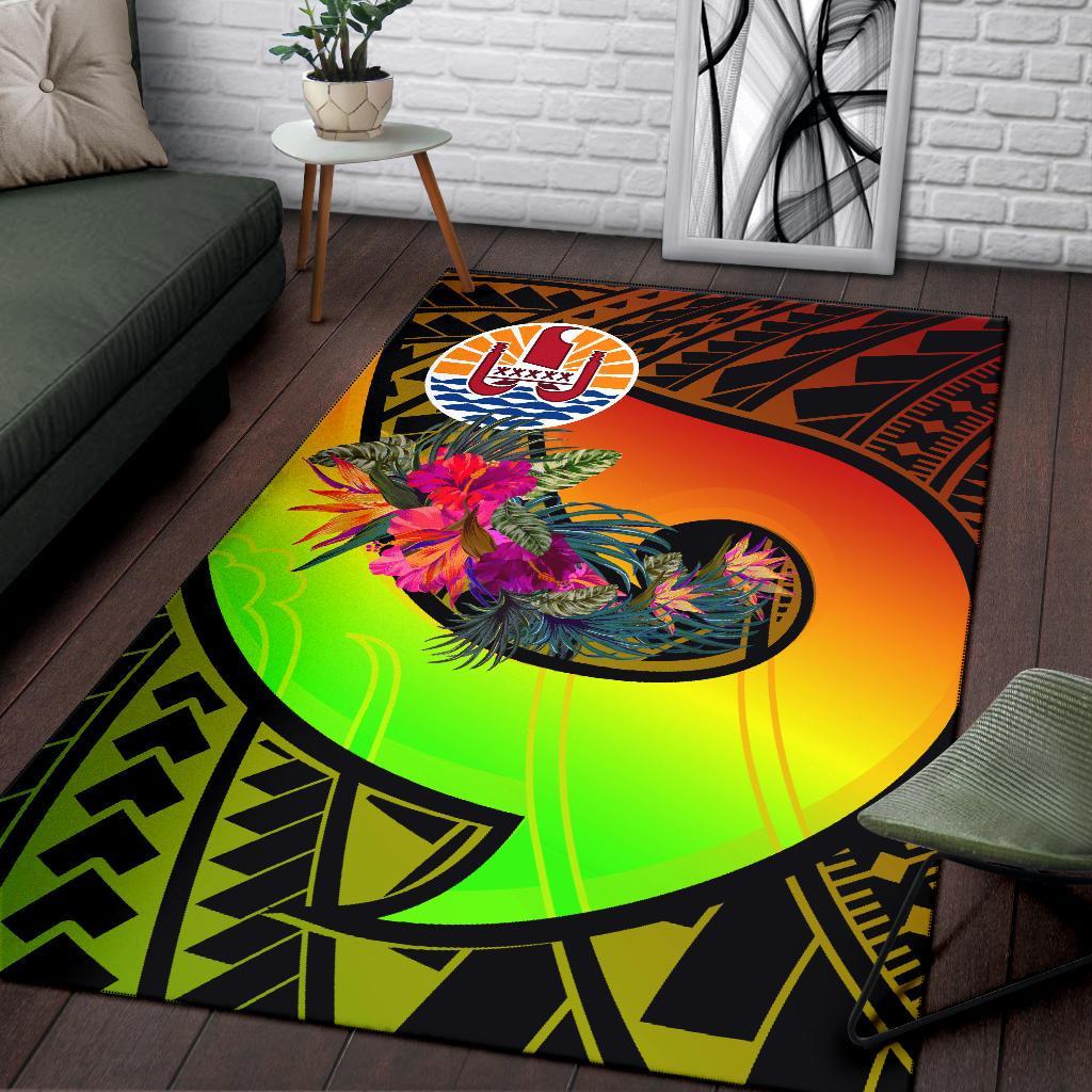 Tahiti Area Rug - Polynesian Hook And Hibiscus (Reggae)