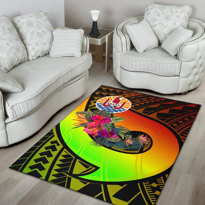 Tahiti Area Rug - Polynesian Hook And Hibiscus (Reggae)