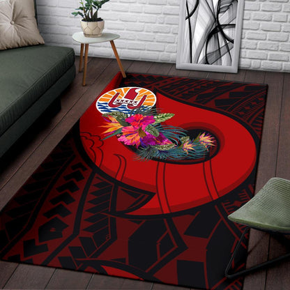 Tahiti Area Rug - Polynesian Hook And Hibiscus (Red)