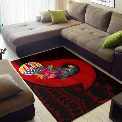 Tahiti Area Rug - Polynesian Hook And Hibiscus (Red)