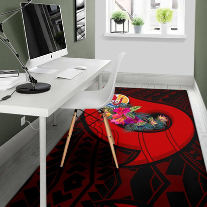 Tahiti Area Rug - Polynesian Hook And Hibiscus (Red)