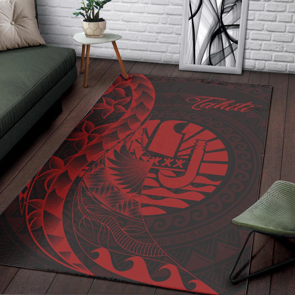 Tahiti Area Rug - Polynesian Pattern Style Red Color
