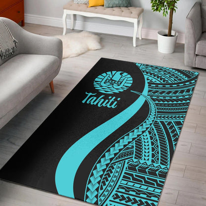 Tahiti Area Rug - Turquoise Polynesian Tentacle Tribal Pattern