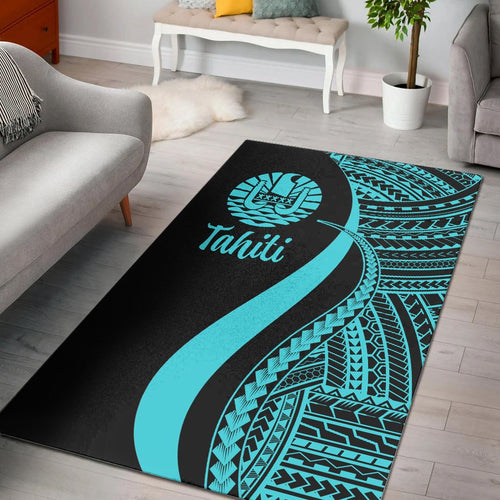 Tahiti Area Rug - Turquoise Polynesian Tentacle Tribal Pattern