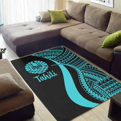 Tahiti Area Rug - Turquoise Polynesian Tentacle Tribal Pattern