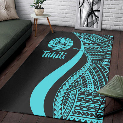 Tahiti Area Rug - Turquoise Polynesian Tentacle Tribal Pattern
