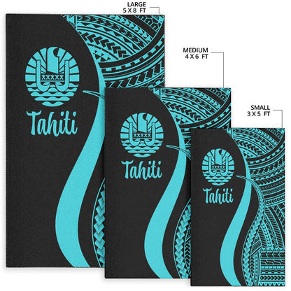 Tahiti Area Rug - Turquoise Polynesian Tentacle Tribal Pattern