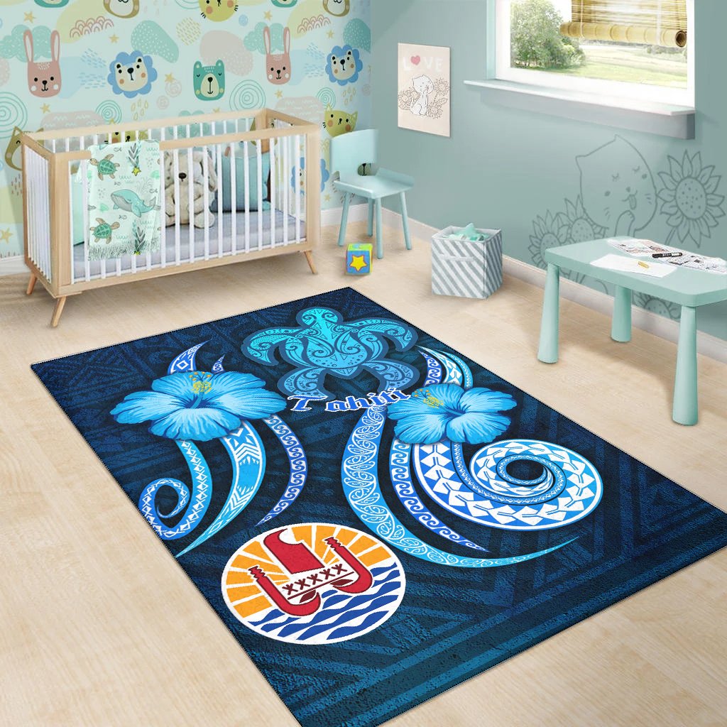 Tahiti Area Rug - Turtle and Tribal Tattoo Of Polynesian
