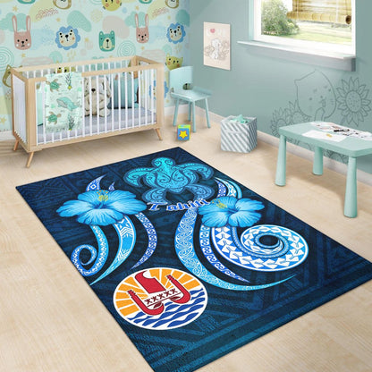 Tahiti Area Rug - Turtle and Tribal Tattoo Of Polynesian