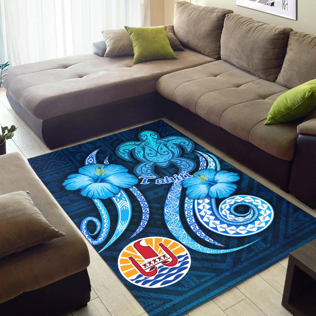 Tahiti Area Rug - Turtle and Tribal Tattoo Of Polynesian