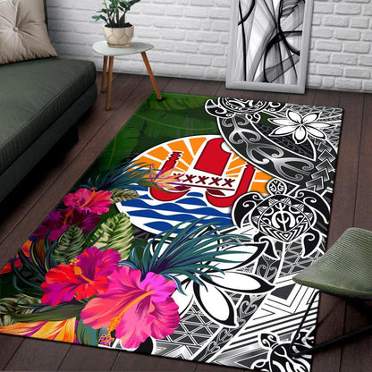 Tahiti Area Rug - Turtle Plumeria Banana Leaf