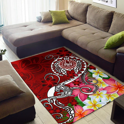 Tahiti Area Rug - Turtle Plumeria (Red)
