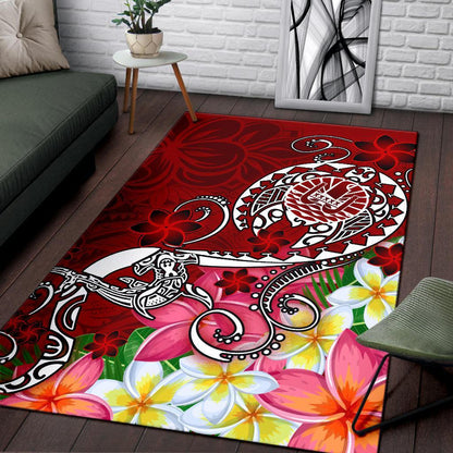 Tahiti Area Rug - Turtle Plumeria (Red)
