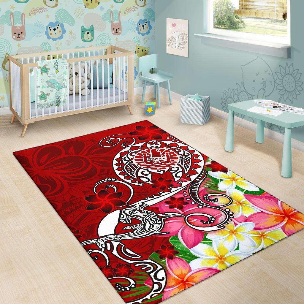 Tahiti Area Rug - Turtle Plumeria (Red)