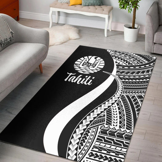 Tahiti Area Rug - White Polynesian Tentacle Tribal Pattern