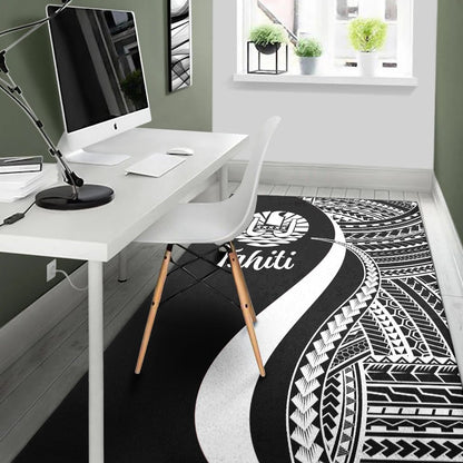 Tahiti Area Rug - White Polynesian Tentacle Tribal Pattern