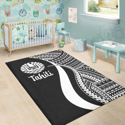 Tahiti Area Rug - White Polynesian Tentacle Tribal Pattern