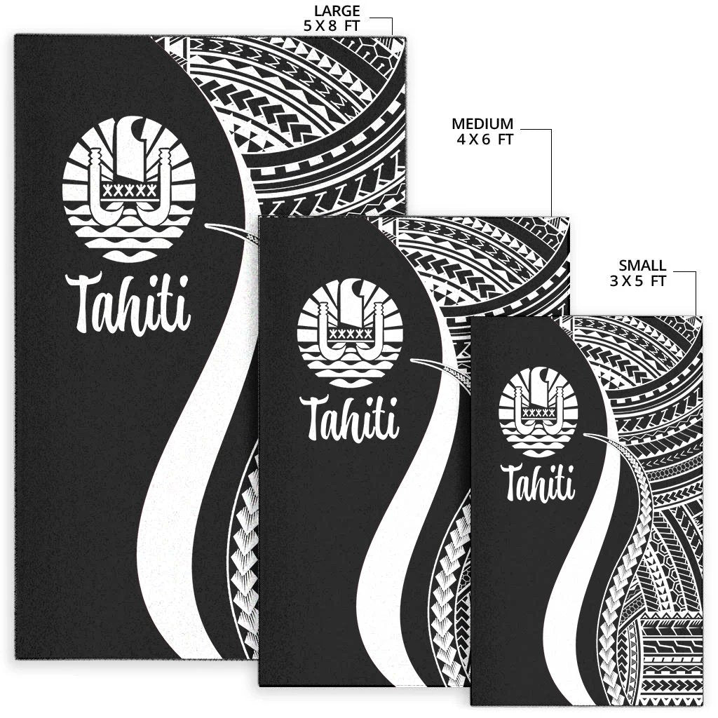 Tahiti Area Rug - White Polynesian Tentacle Tribal Pattern