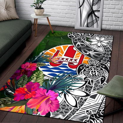 Tahiti Area Rug White - Turtle Plumeria Banana Leaf