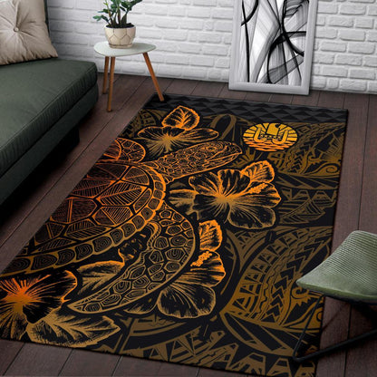 Tahiti Area Rugs Turtle Hibiscus Gold