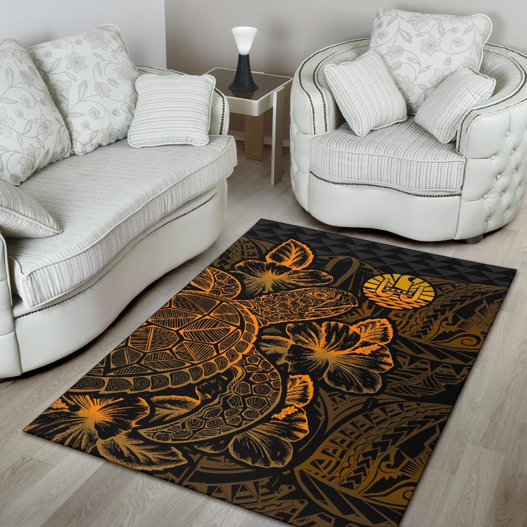 Tahiti Area Rugs Turtle Hibiscus Gold
